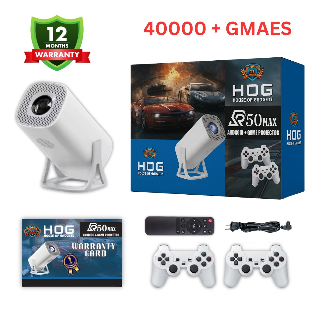 HOG™ R50 Max Android plus Game Projector Support 8K with Two Heavy Built Wireless Controllers
