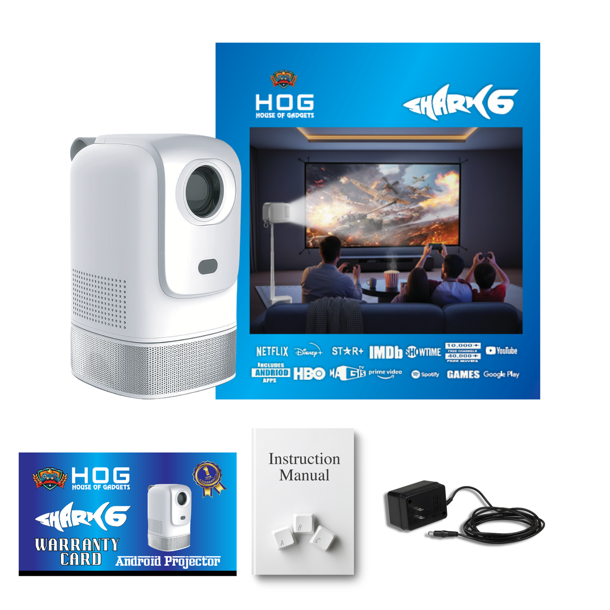 HOG™ Shark 6 Android Projector Support 8K Smart Home Cinema Portable P ...