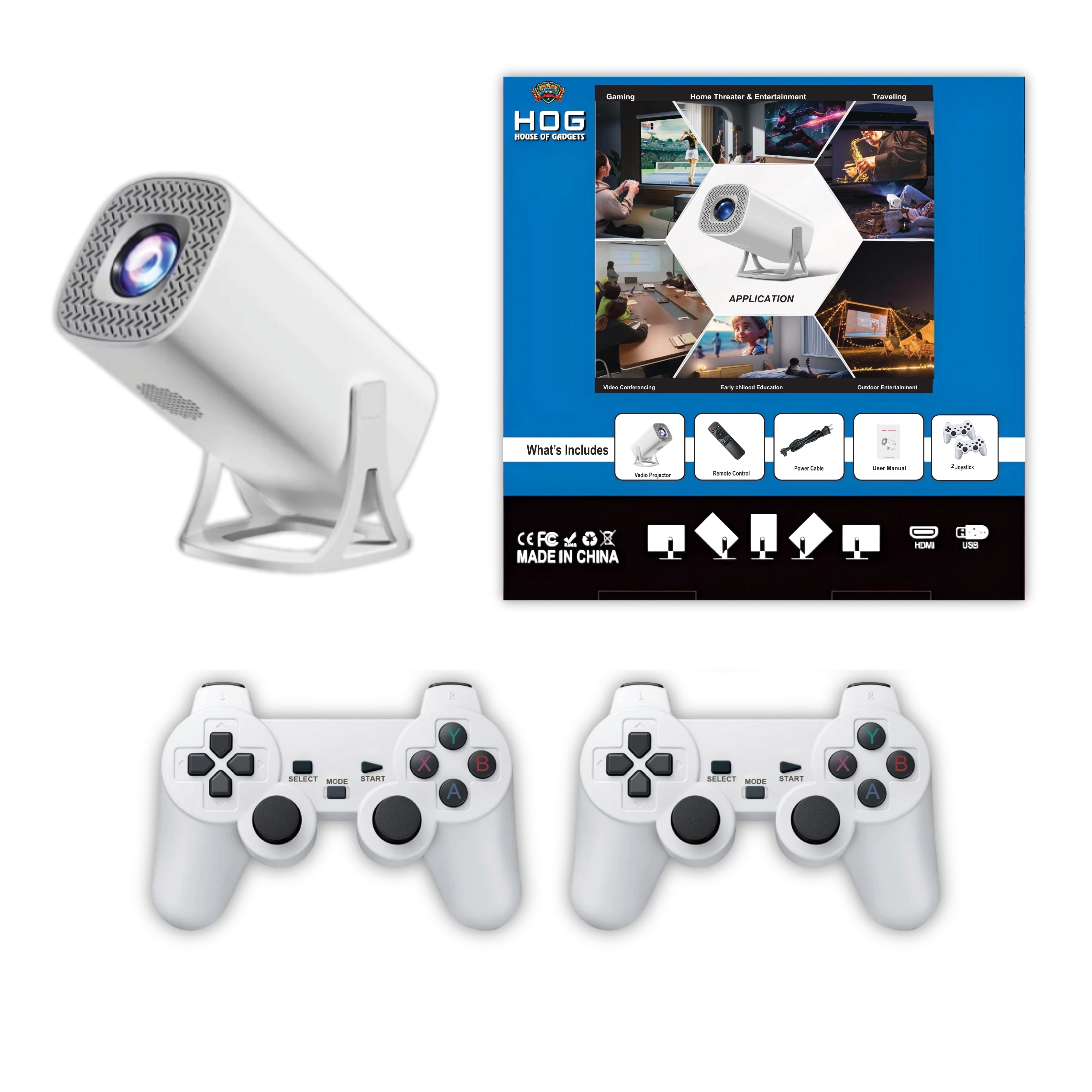 HOG™ R50 Max Android plus Game Projector Support 8K with Two Heavy Built Wireless Controllers