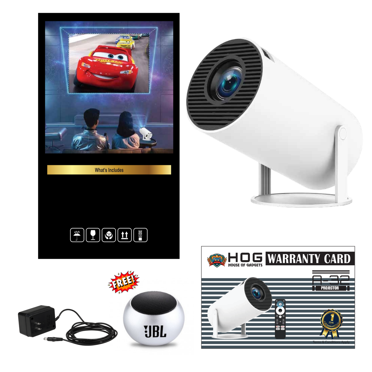 HOG™ A32 Android Projector Support 6K Smart Home Cinema Portable Proje ...