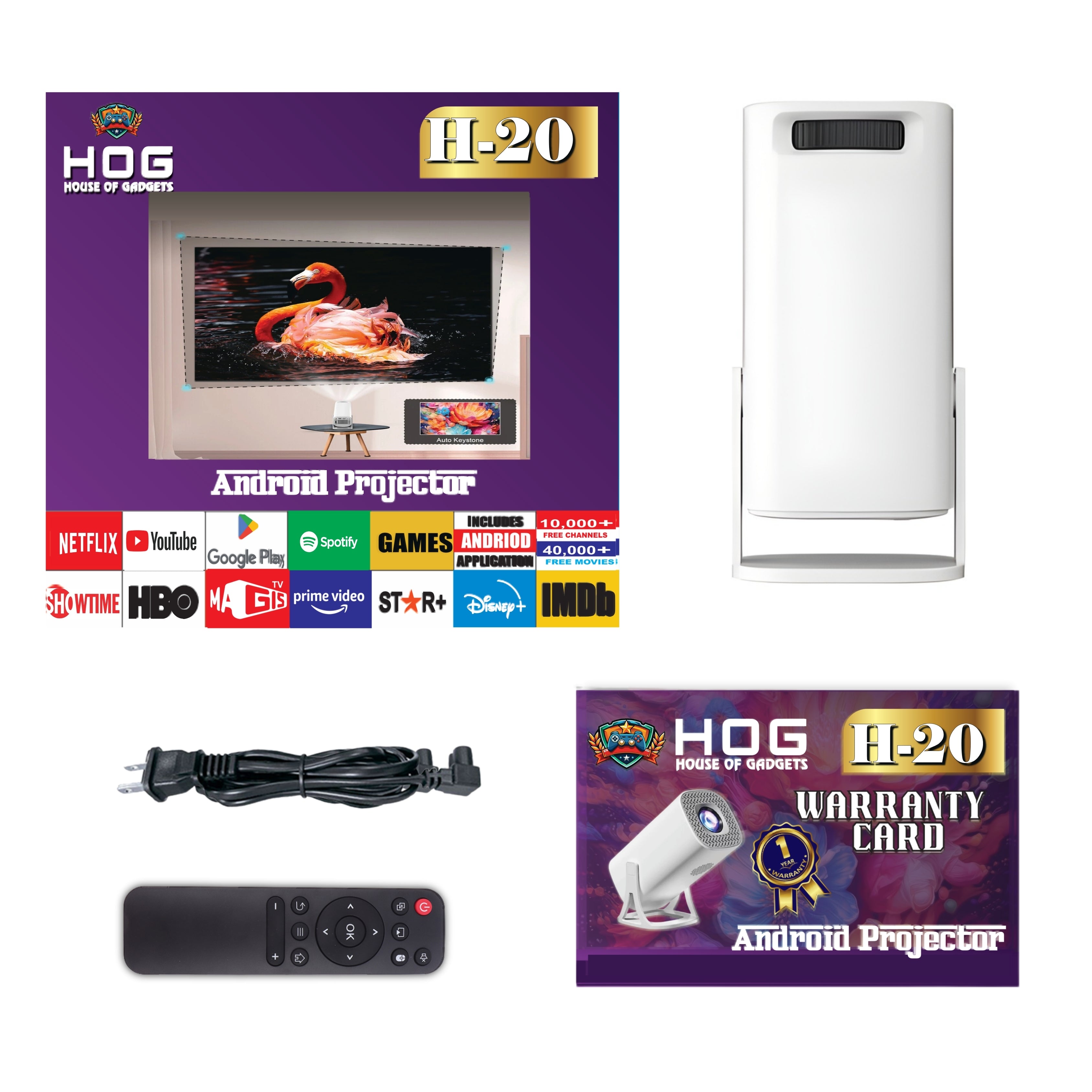 HOG™ H20 Android Projector Support 8K Smart Home Cinema Portable Projector