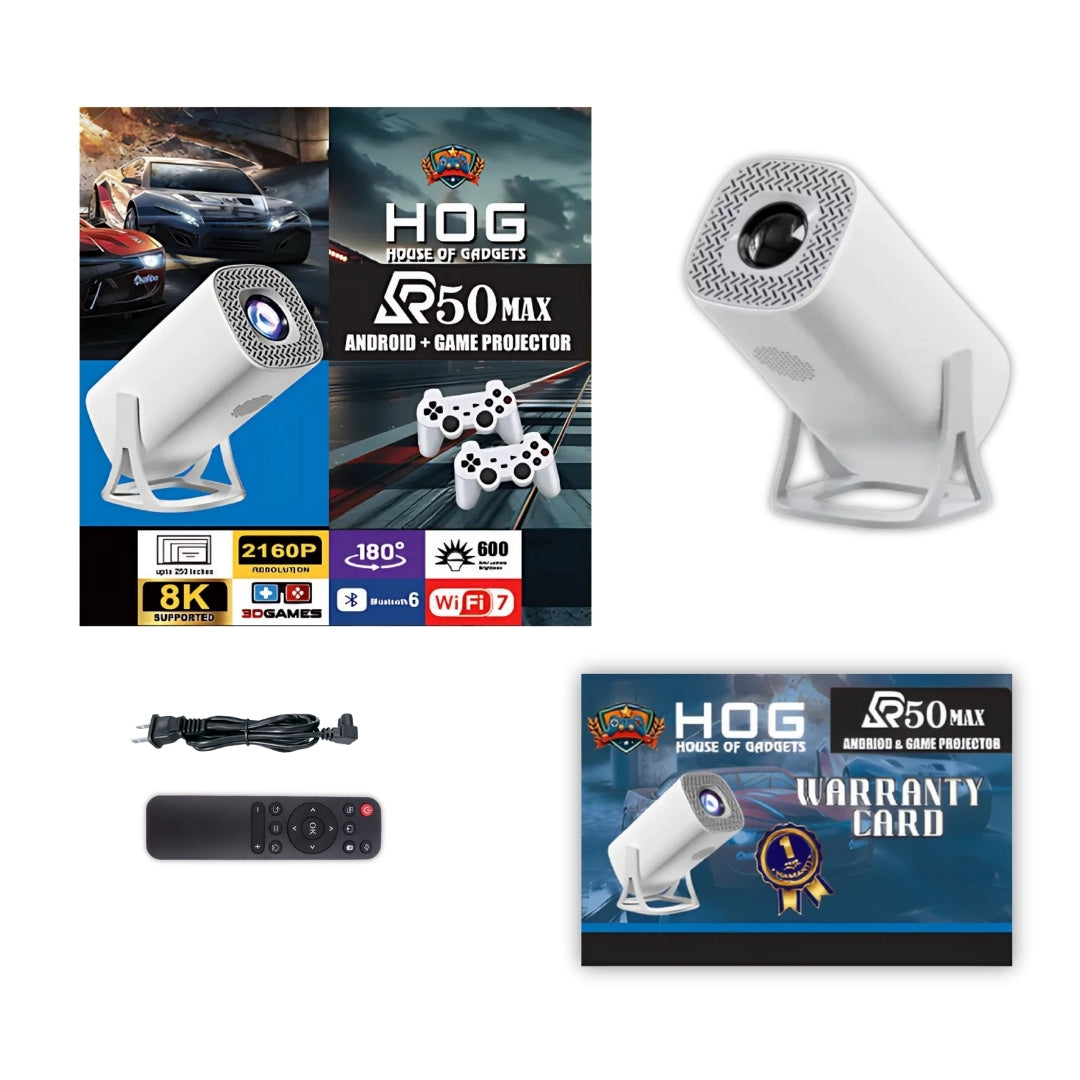 HOG™ R50 Max Android plus Game Projector Support 8K with Two Heavy Built Wireless Controllers