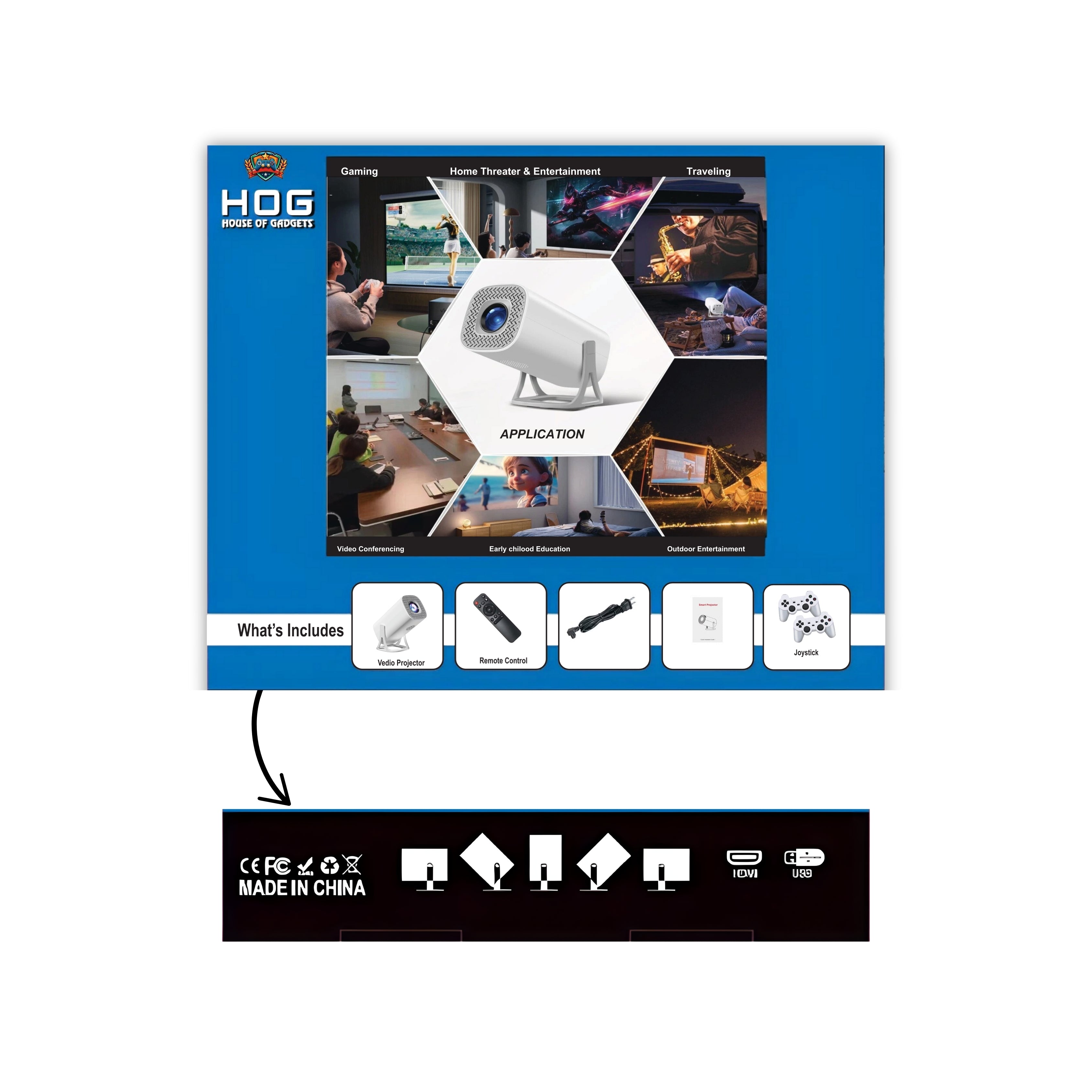 HOG™ R50 Max Android plus Game Projector Support 8K with Two Heavy Built Wireless Controllers