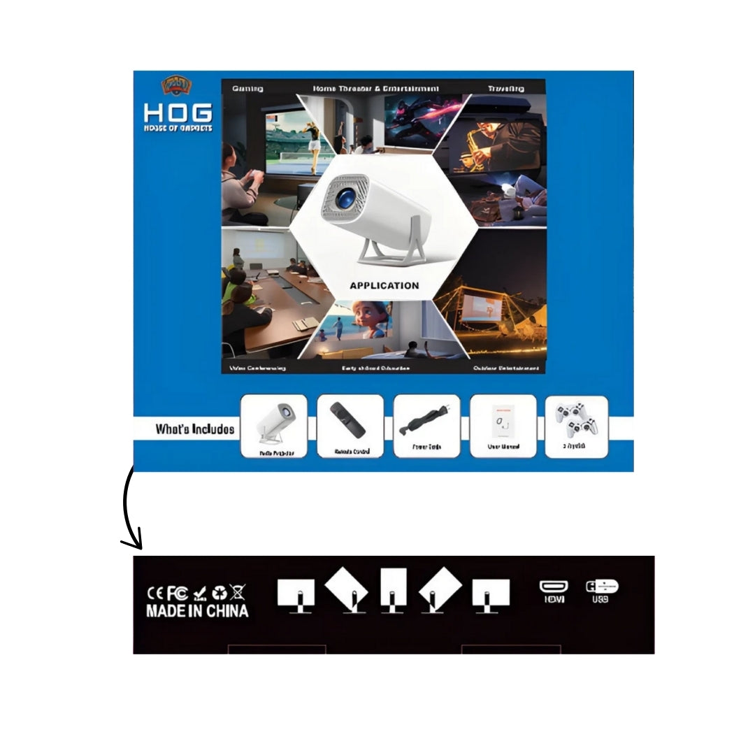 HOG™ R50 Max Android plus Game Projector Support 8K with Two Heavy Built Wireless Controllers