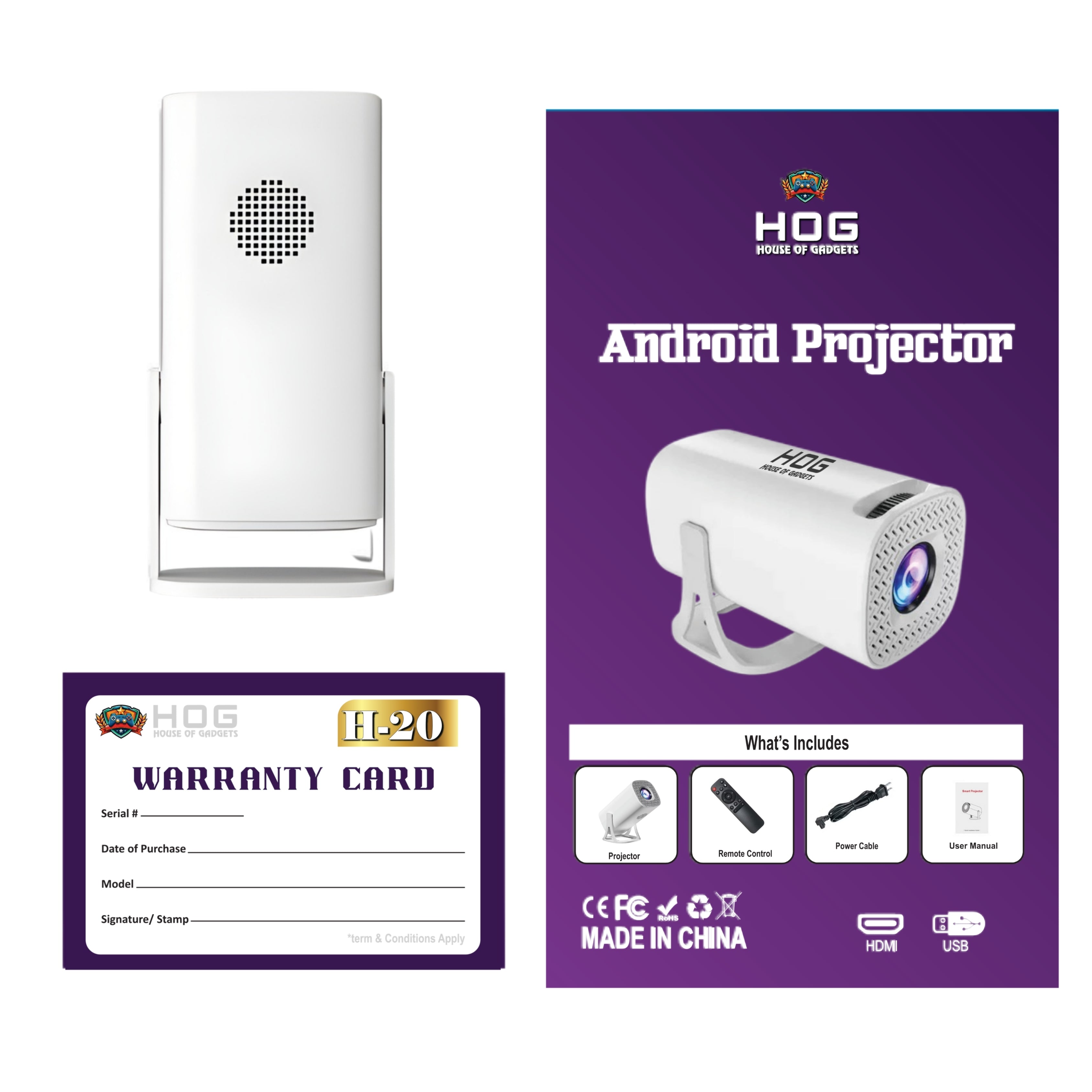 HOG™ H20 Android Projector Support 8K Smart Home Cinema Portable Projector