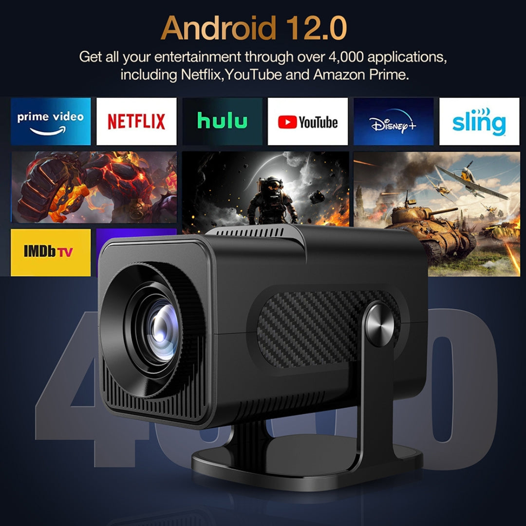 R40 Max Android plus Game Projector Support 8K with Two Wireless Controllers