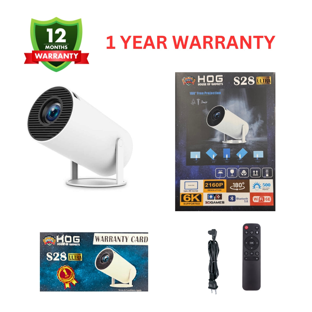 S28_ULTRA projector with warranty card and box