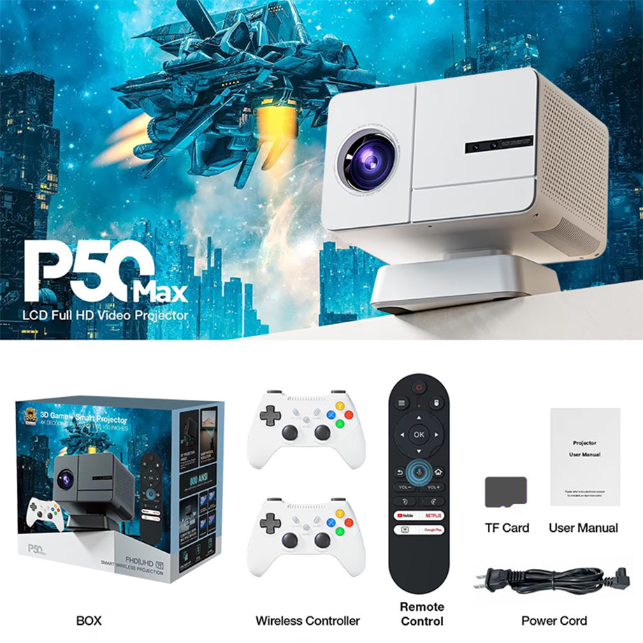 P50 Max android Plus Gaming projector support 8k smart home cinema
