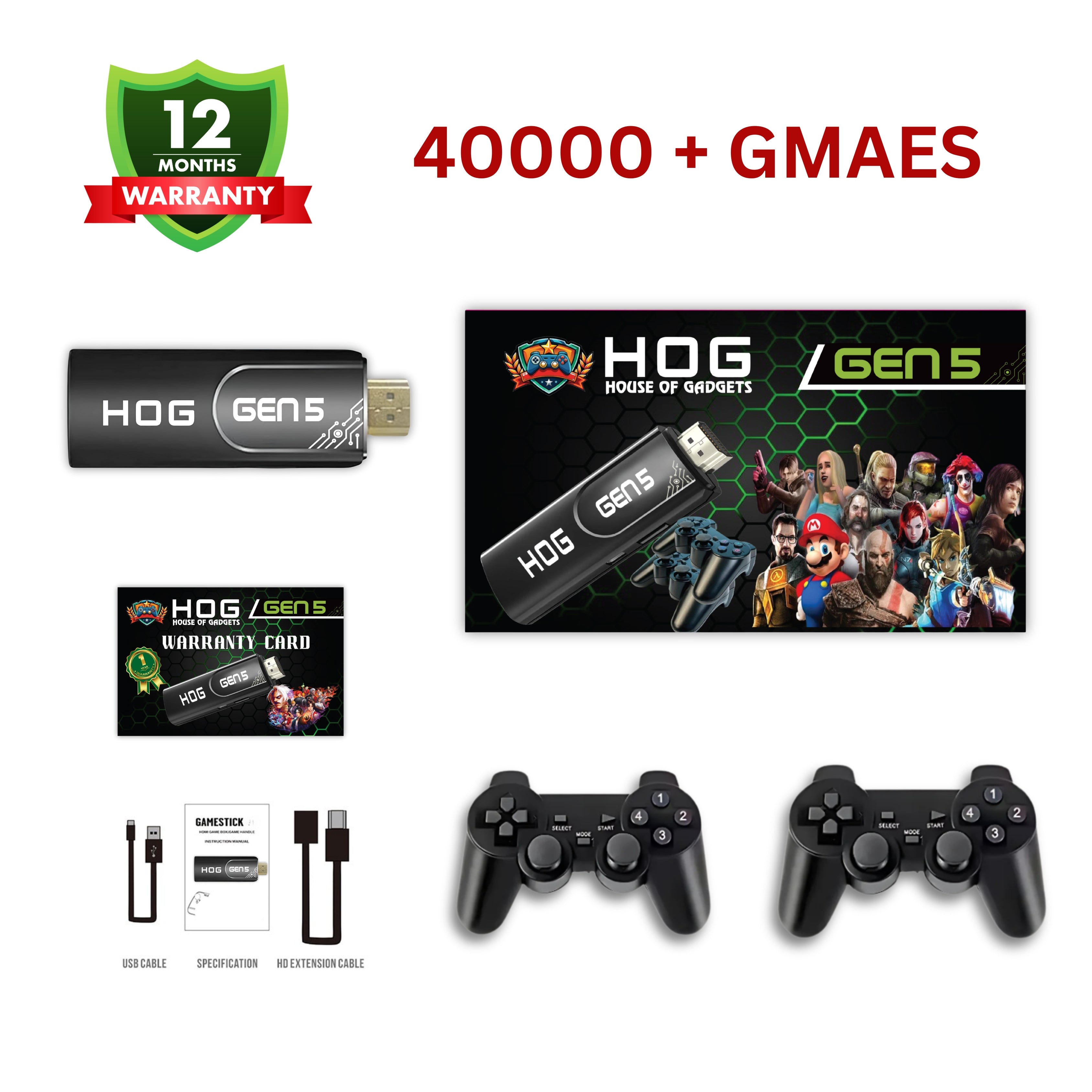 gen 5 game stick with warranty card and joysticks with cables