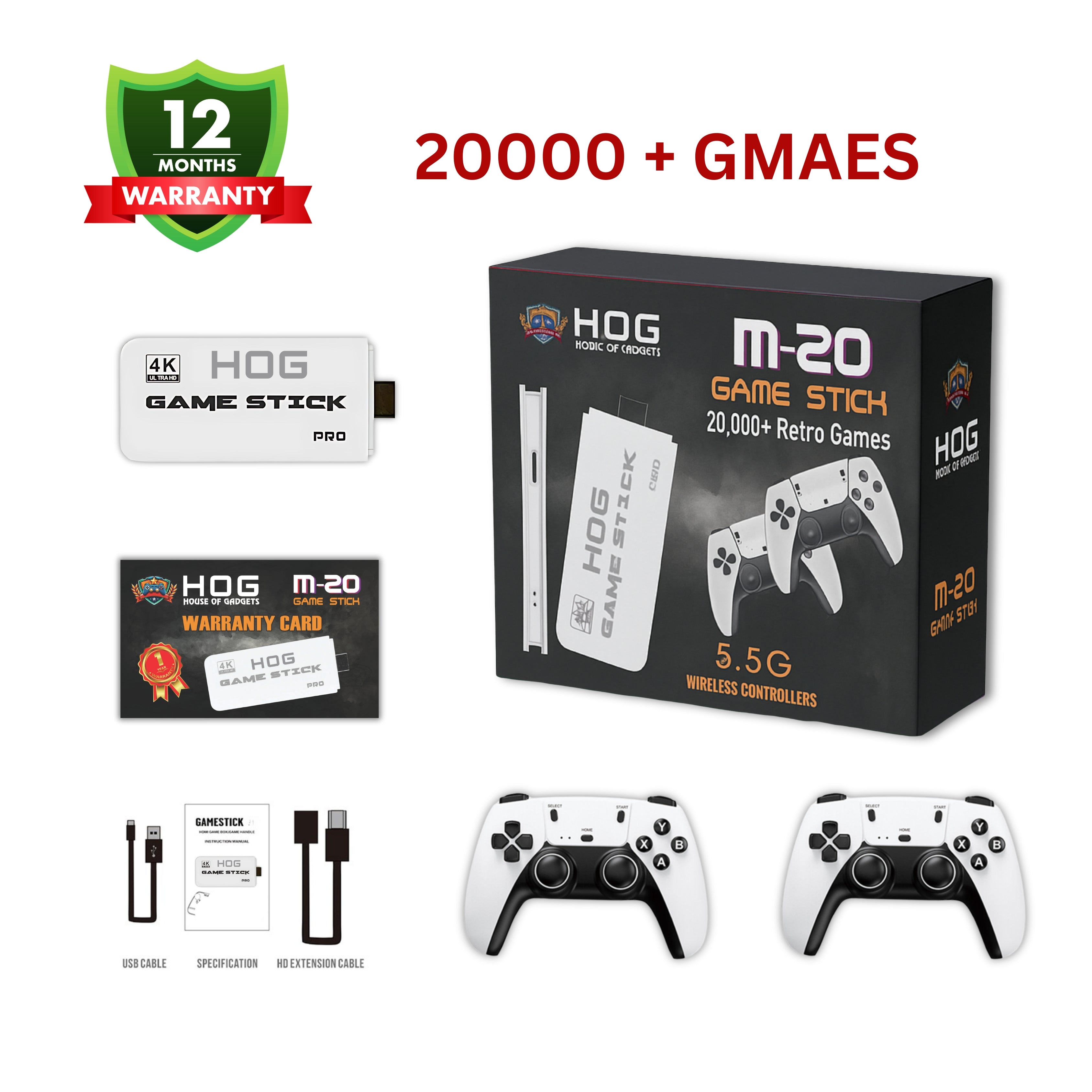 m20 game stick with box and joysticks and warranty card